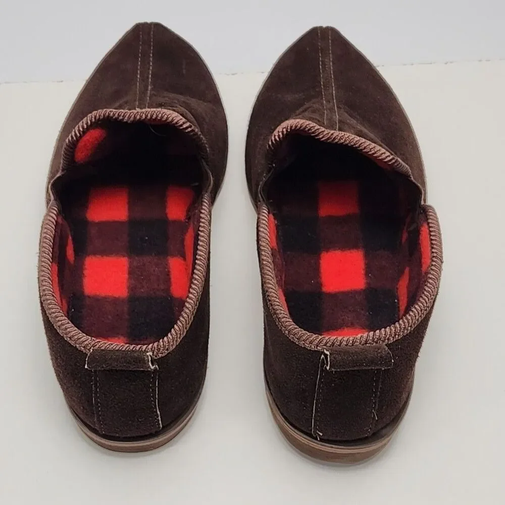 Sioux Mox Slippers Brown Suede Men Sz 11 Blak Red Check Fleece Line Flat Slip-On